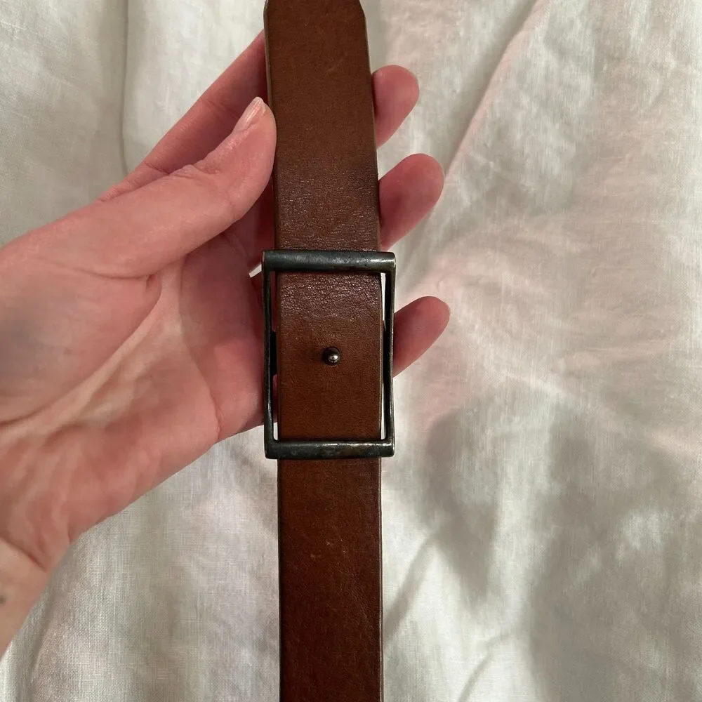 Everlane Cognac Brown Leather Belt Small Silver Buckle Italian Leather